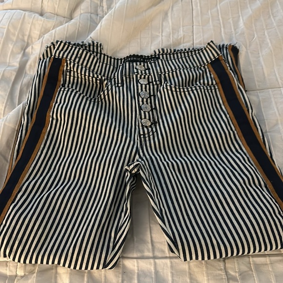 Veronica Beard navy white stripe Carolyn 10 in baby boot cut jean - Picture 2 of 6